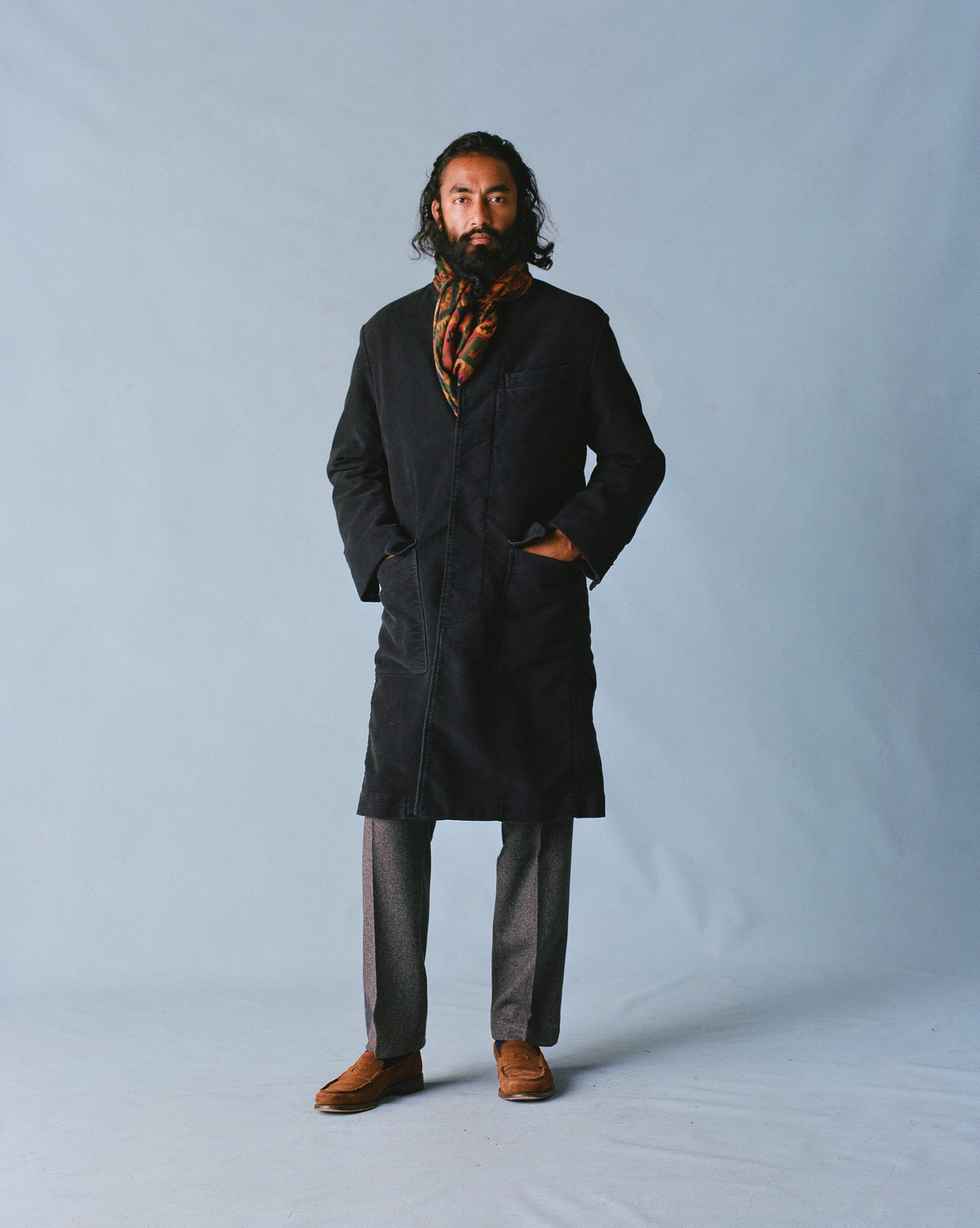 Green Kilim Print Wool-Silk Scarf - Image 6