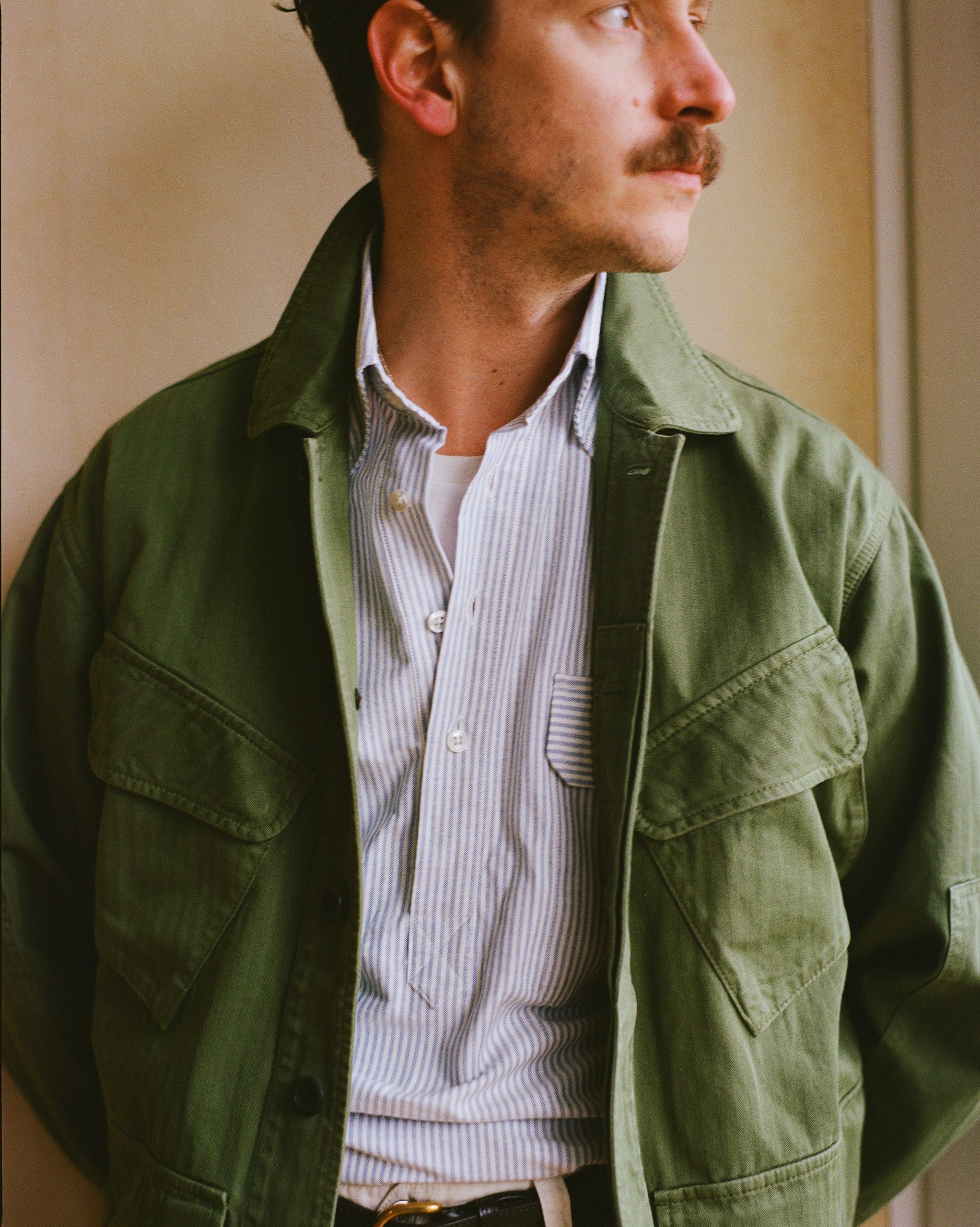 Olive Herringbone Cotton Jungle Jacket - Image 10