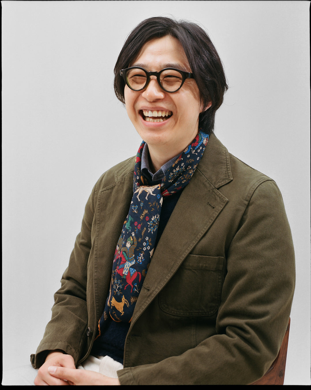 Navy Mughal Print Wool-Silk Square Scarf - Image 6