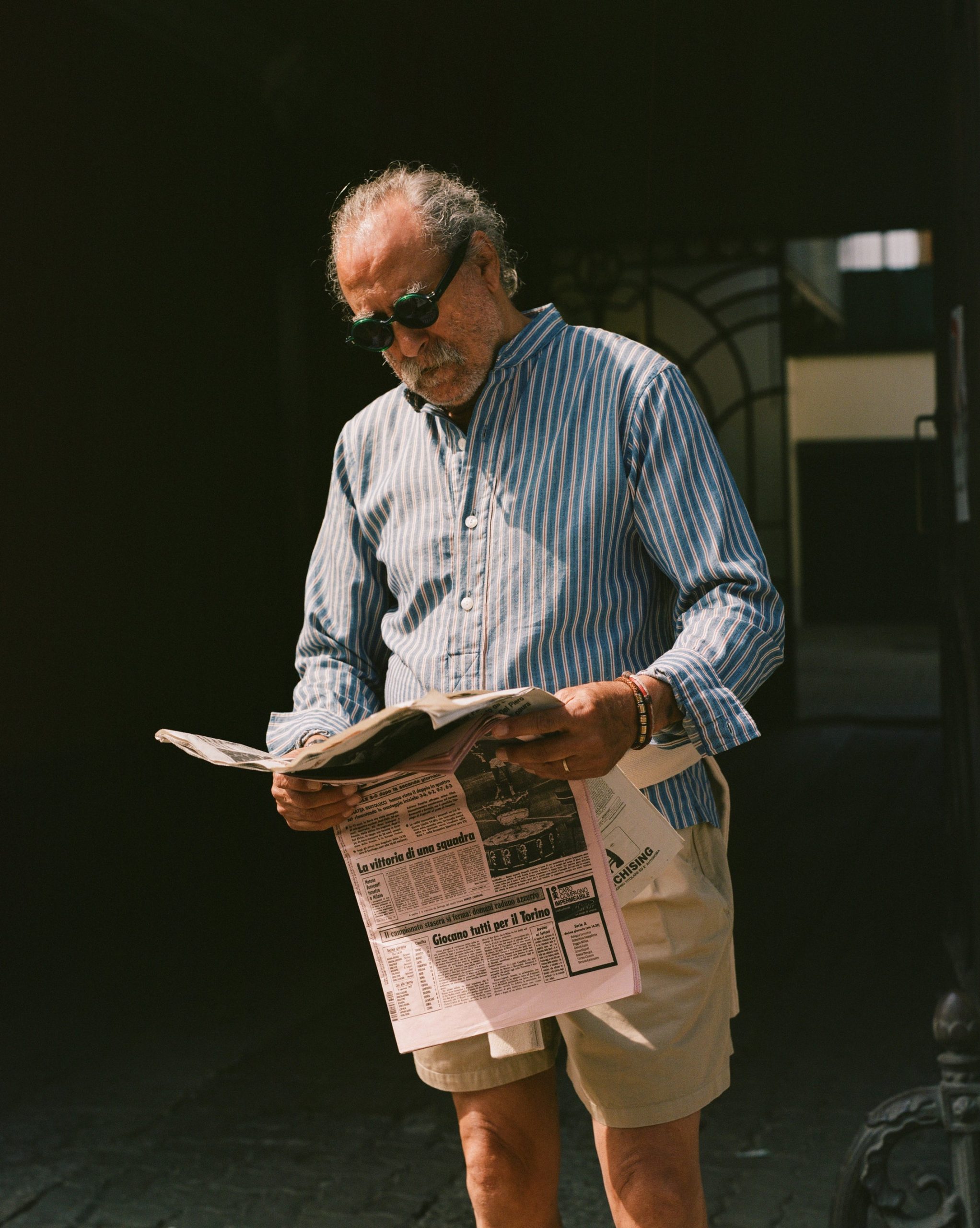 Indigo Stripe Cotton Mandarin Collar Popover Shirt - Image 6