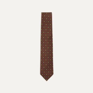 Brown and Green Geometric Medallion Print Madder Twill Silk Tie