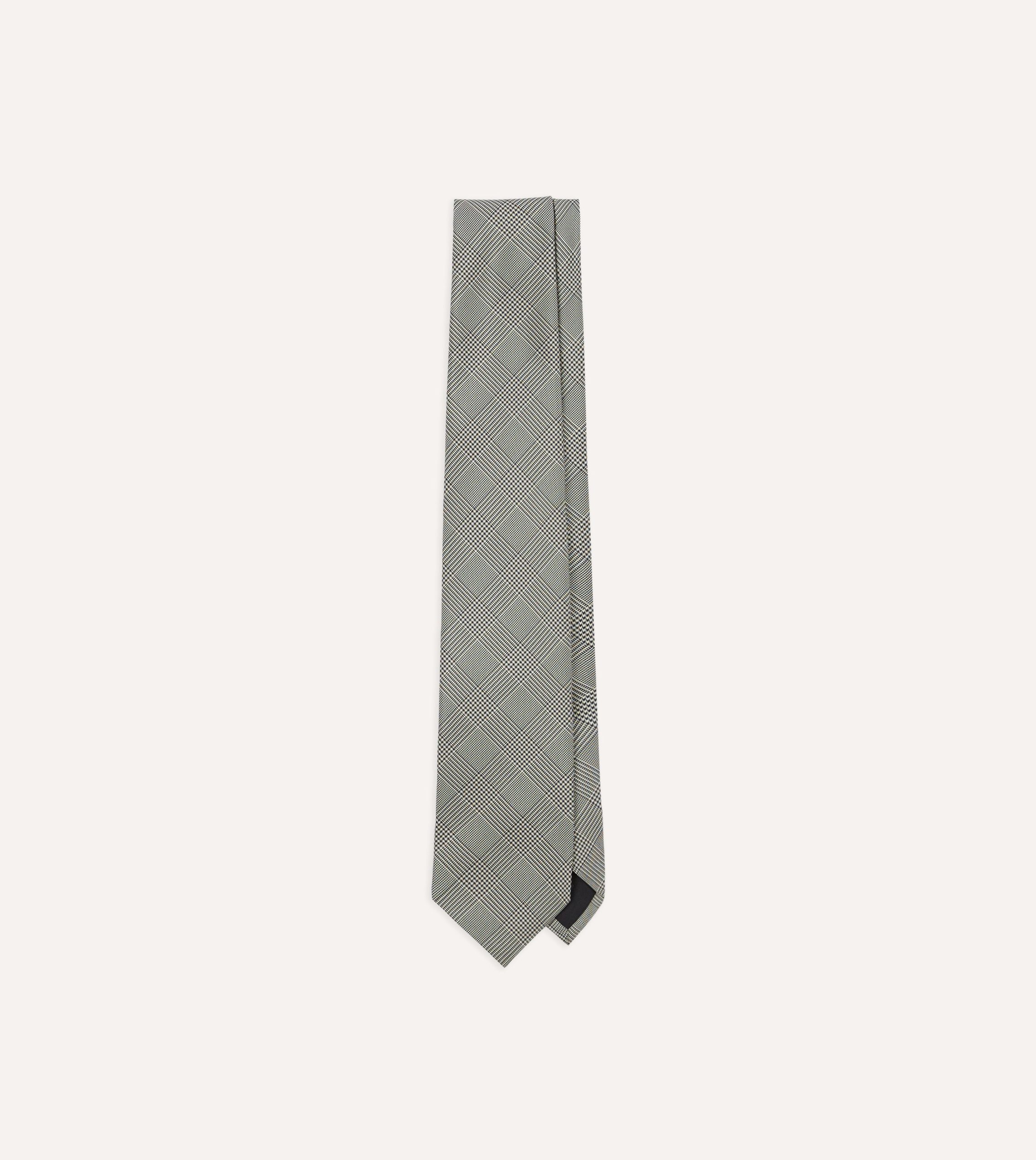 Grey Prince of Wales Check Tipped Silk Tie