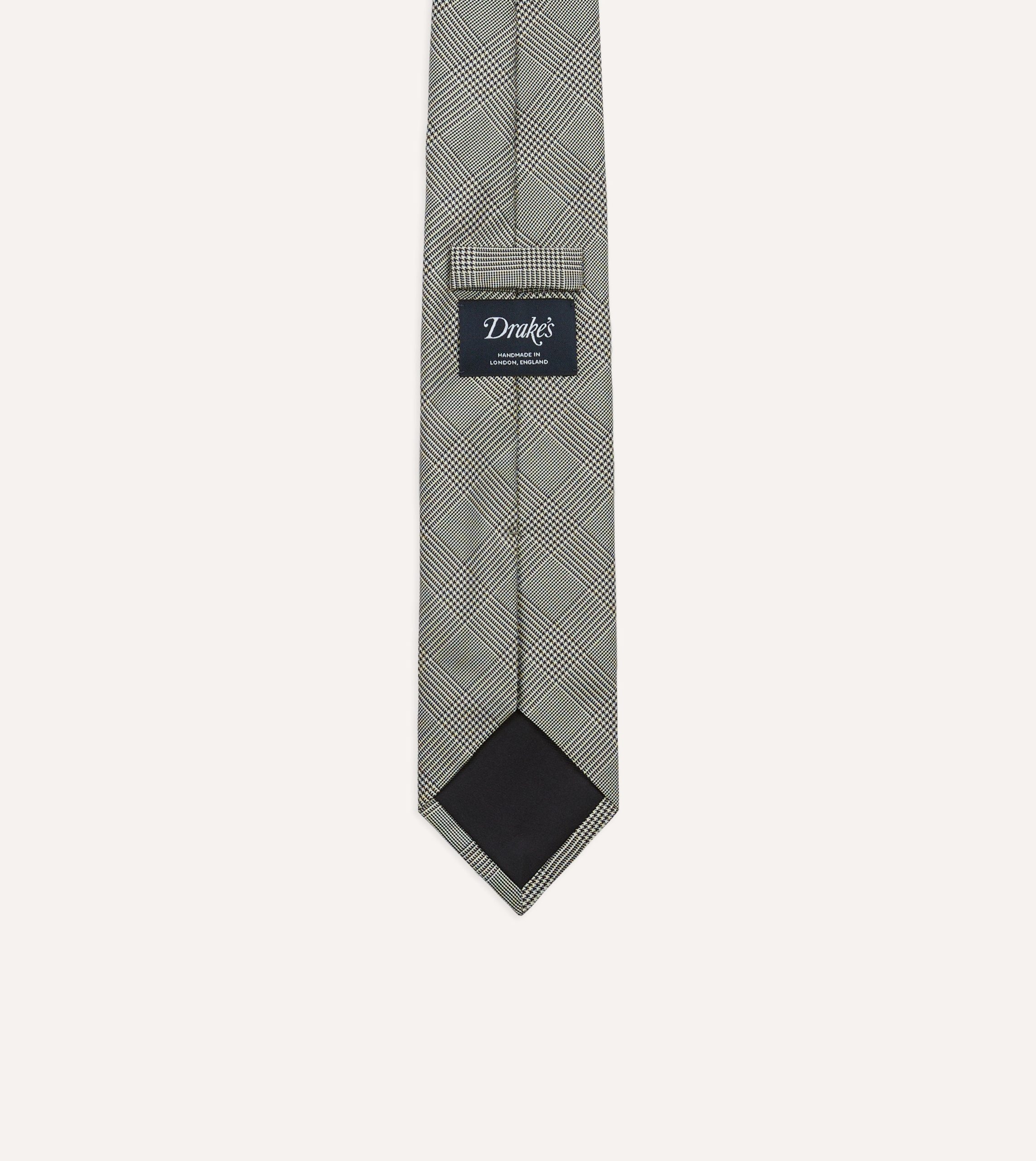 Grey Prince of Wales Check Tipped Silk Tie - Image 3