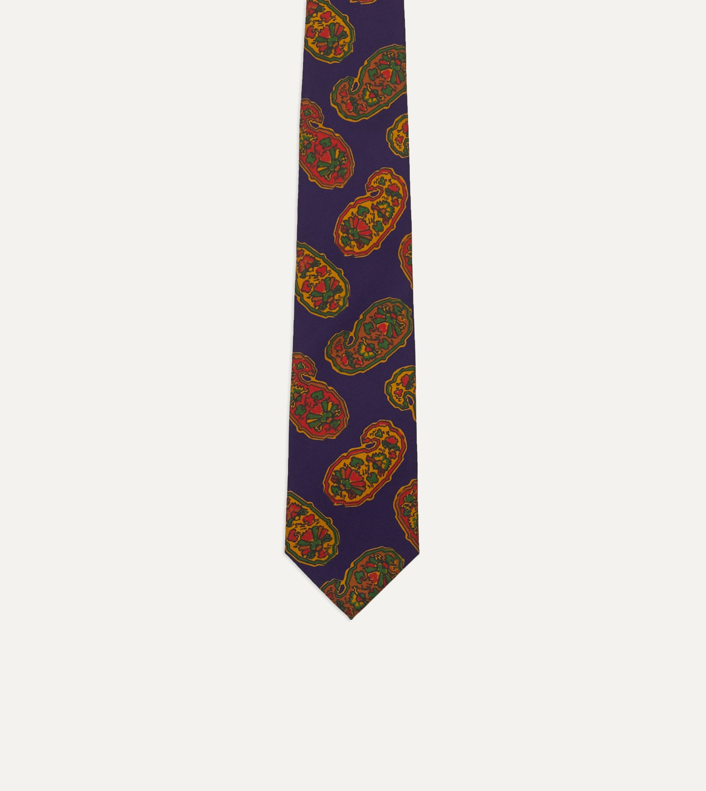 Purple Large Paisley Print Silk Self Tipped Tie - Image 4