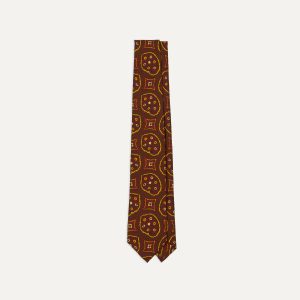 Brown Exploded Paisley Print Silk Self Tipped Tie