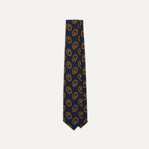 Blue Oval Medallion Print Silk Self Tipped Tie