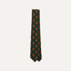 Green Oval Medallion Print Silk Self Tipped Tie