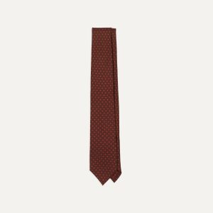 Brown Micro Geometric Print Silk Twill Self Tipped Tie