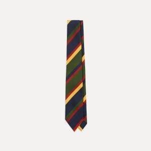 Navy. Red. Green and Yellow Stripe Silk Hand Rolled Tie