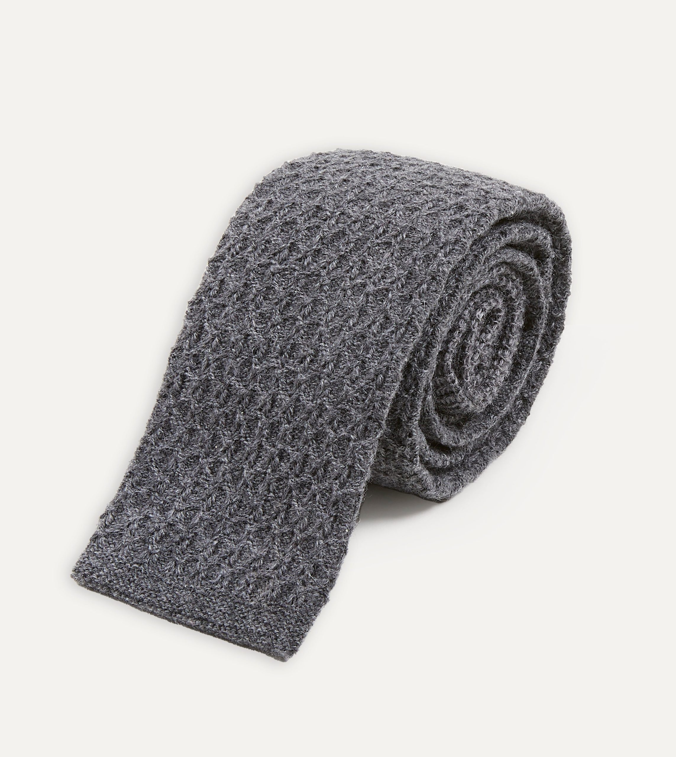 Grey Knitted Cashmere Wool Solid Colour Tie - Image 2