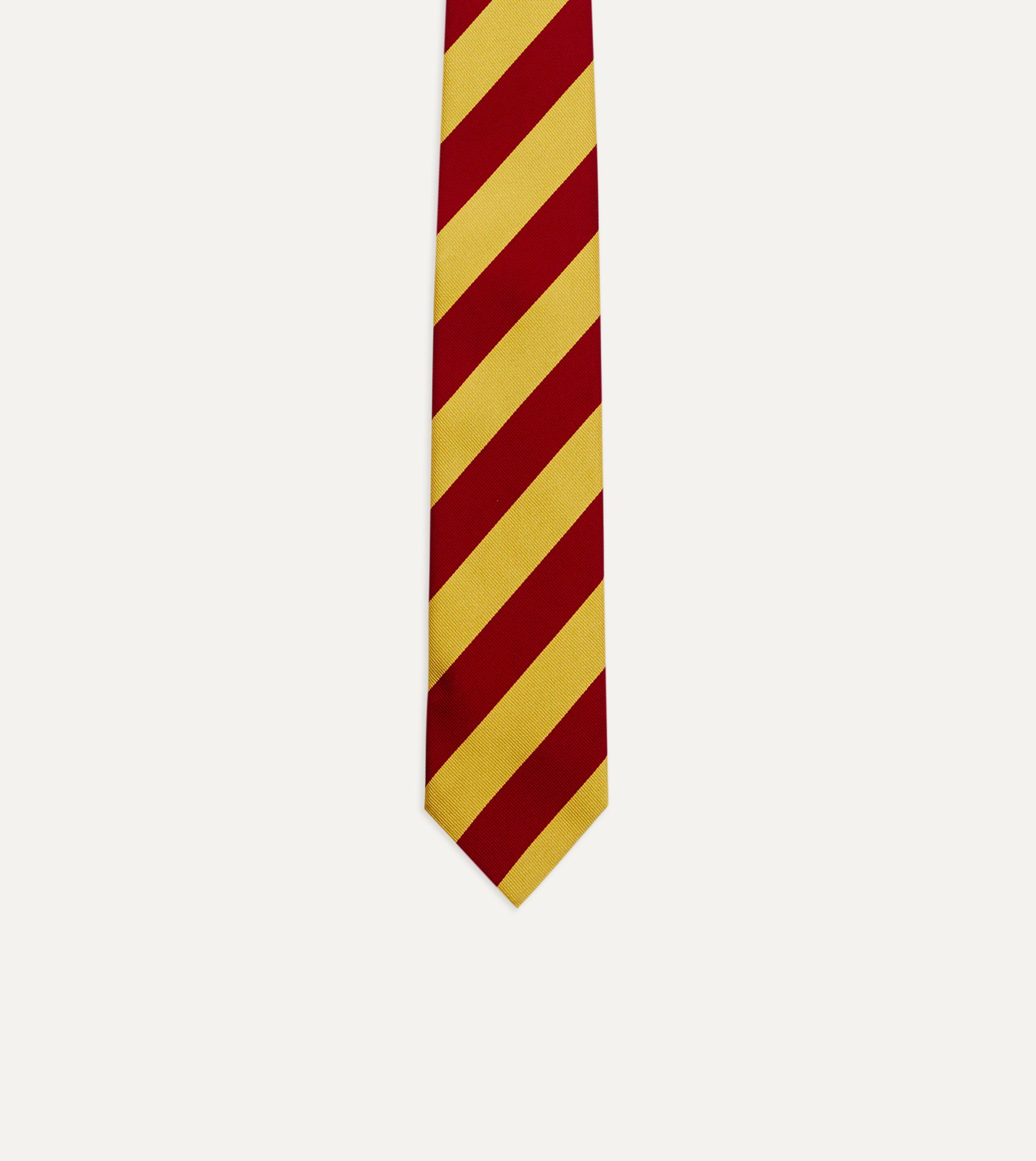 Red and Yellow Broad Stripe Silk Tipped Tie - Image 4