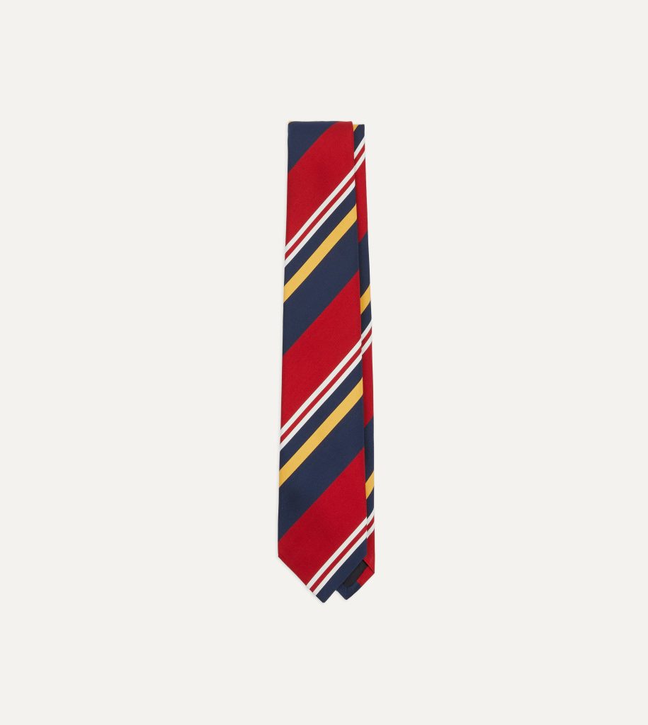 Navy. Red and Yellow Baiadera Stripe Mogador Tipped Tie