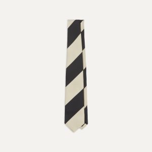 Navy and Ecru Broad Stripe Silk Tipped Tie