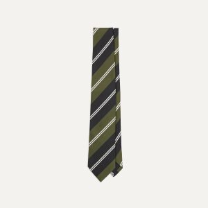 Green. Navy and White Regimental Stripe Mogador Tipped Tie