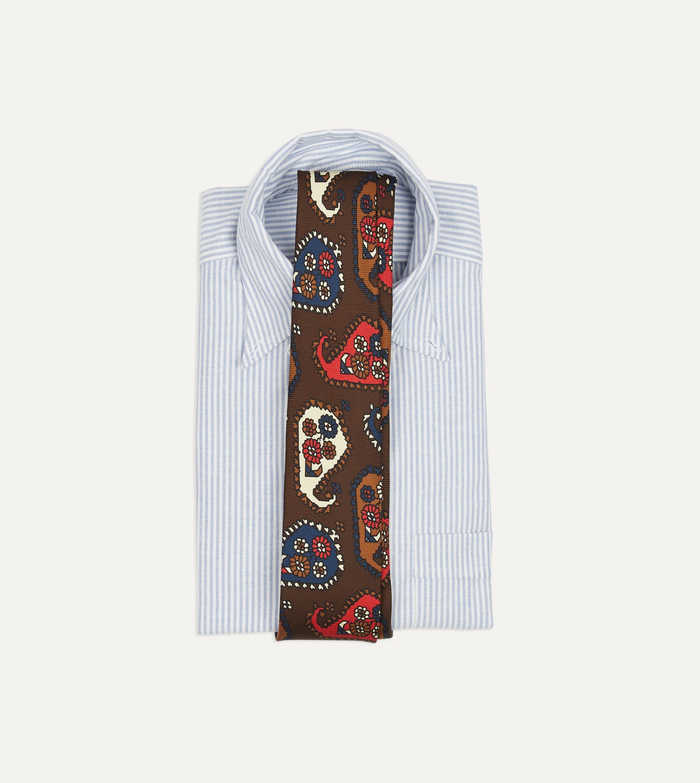 Brown Geometric Paisley Print Twill Silk Tipped Tie - Image 2