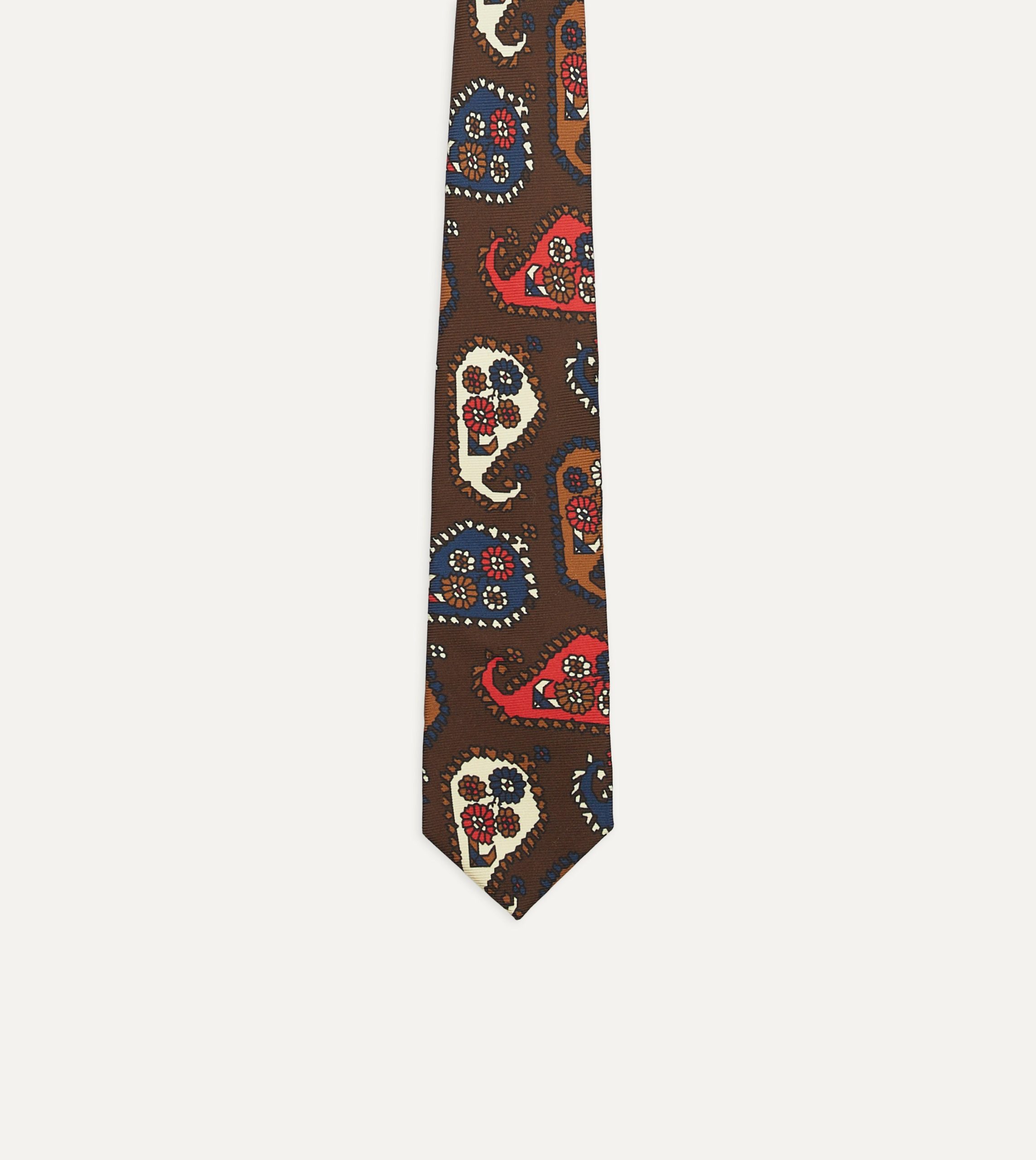 Brown Geometric Paisley Print Twill Silk Tipped Tie - Image 4