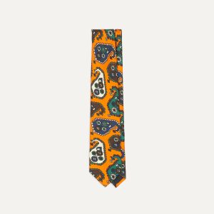 Orange Geometric Paisley Print Twill Silk Tie