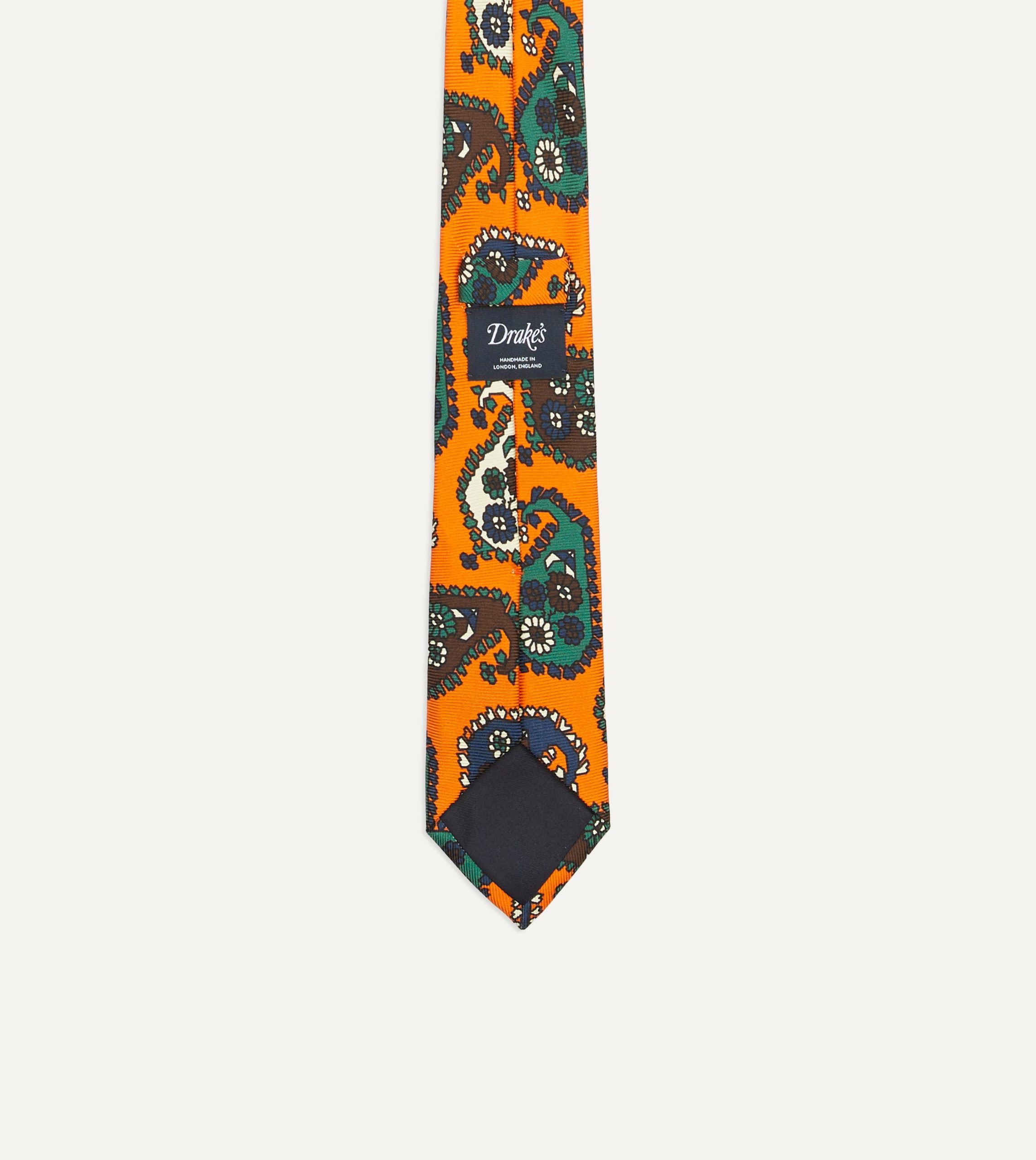 Orange Geometric Paisley Print Twill Silk Tie - Image 3