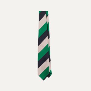Bright Green. Navy and White Stripe Tipped Repp Silk Tie