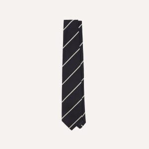 Navy and White Stripe Repp Silk Tipped Tie