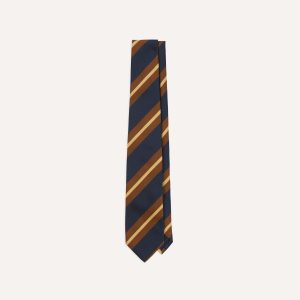Navy and Brown Stripe Mogador Silk Tipped Tie