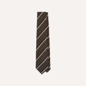 Brown. White and Red Double Stripe Tipped Wool Tie