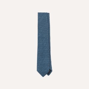 Blue Herringbone Shantung Silk Tipped Tie