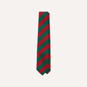 Green and Red Block Stripe Mogador Silk Tipped Tie