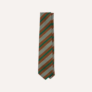 Brown. Green and White Multi Stripe Mogador Silk Tipped Tie