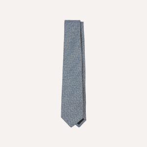Navy and Ecru Herringbone Linen Silk Tipped Tie