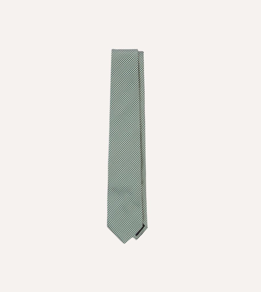Green Houndstooth Mogador Silk Tipped Tie