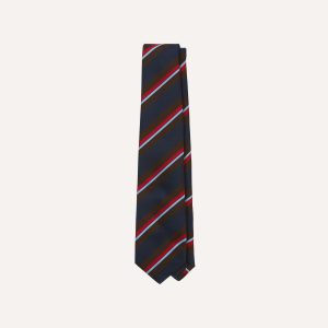 Navy. Brown and Red Stripe Mogador Silk Tipped Tie