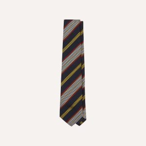 Navy. Yellow. Red and White Multi Stripe Tipped Silk Grenadine Tie