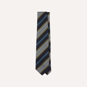 Navy. Blue. Yellow and White Multi Stripe Tipped Silk Grenadine Tie