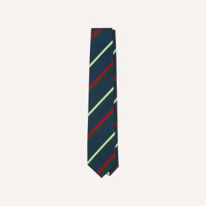 Navy. Green. Red and White Stripe Repp Silk Tipped Tie