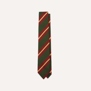 Green. Red and Gold Stripe Mogador Cotton-Silk Tipped Tie