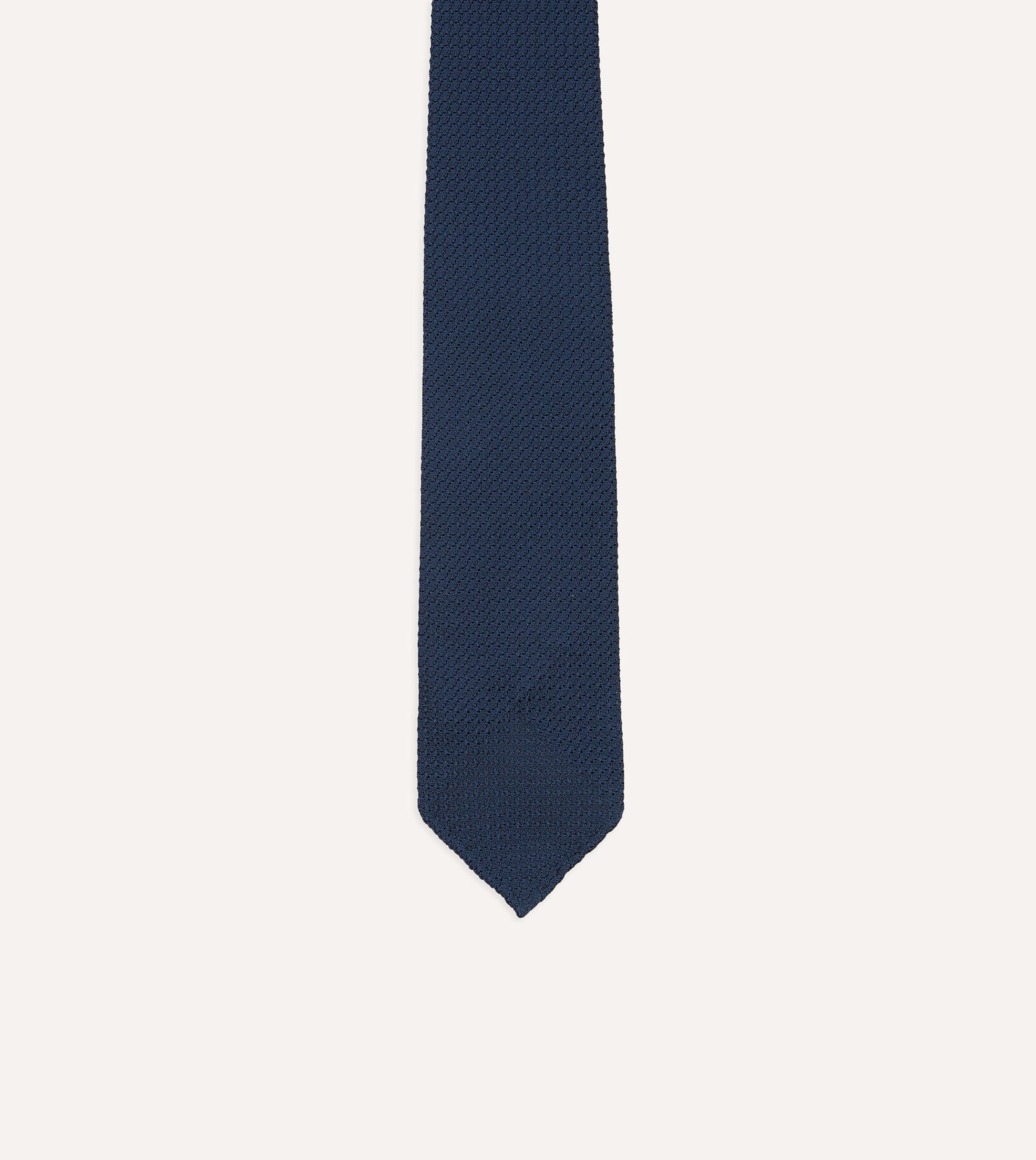 Navy Hand Rolled Large Knot Grenadine Tie - Image 4