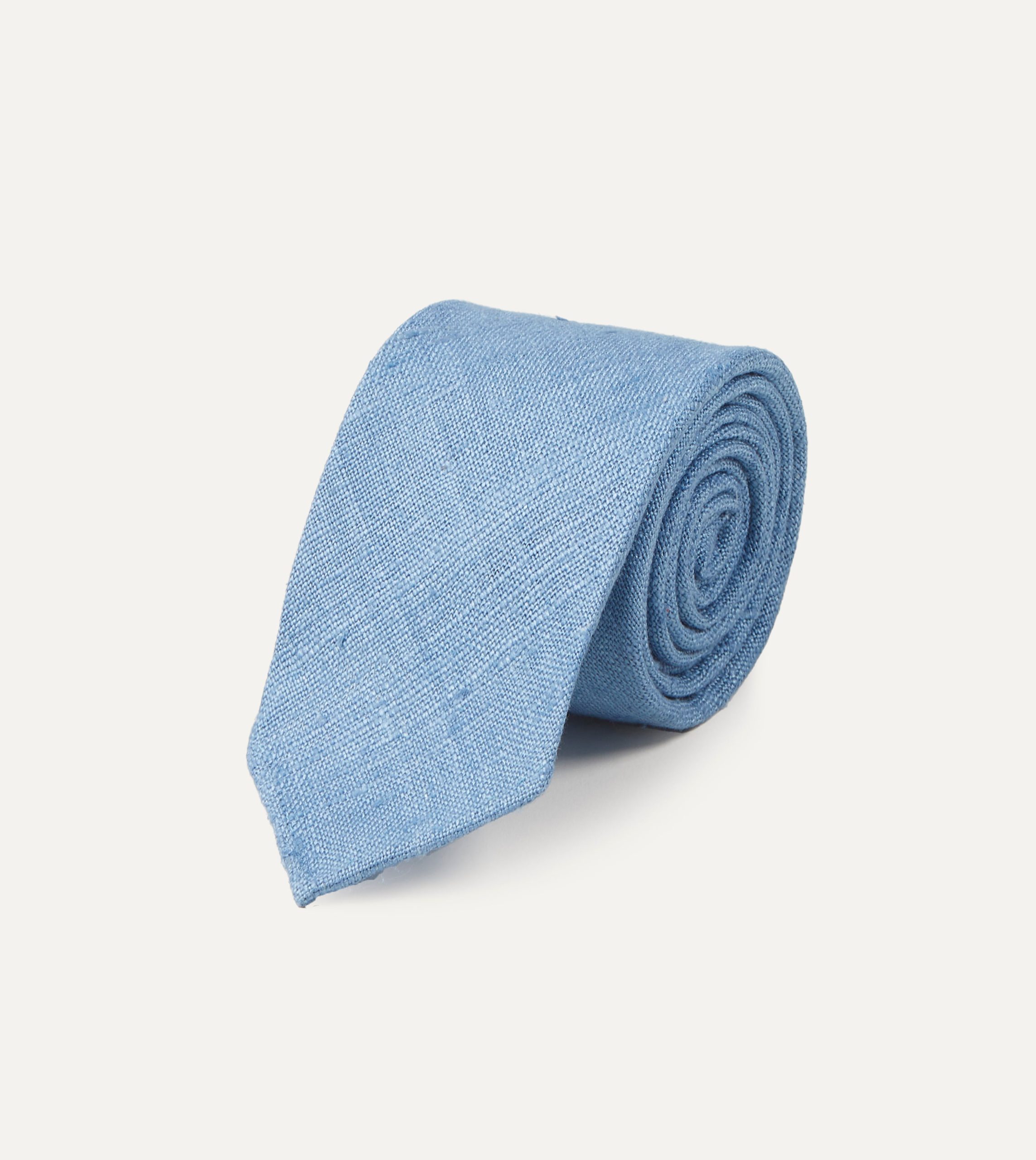 Blue Tussah Hand Rolled Silk Tie - Image 2