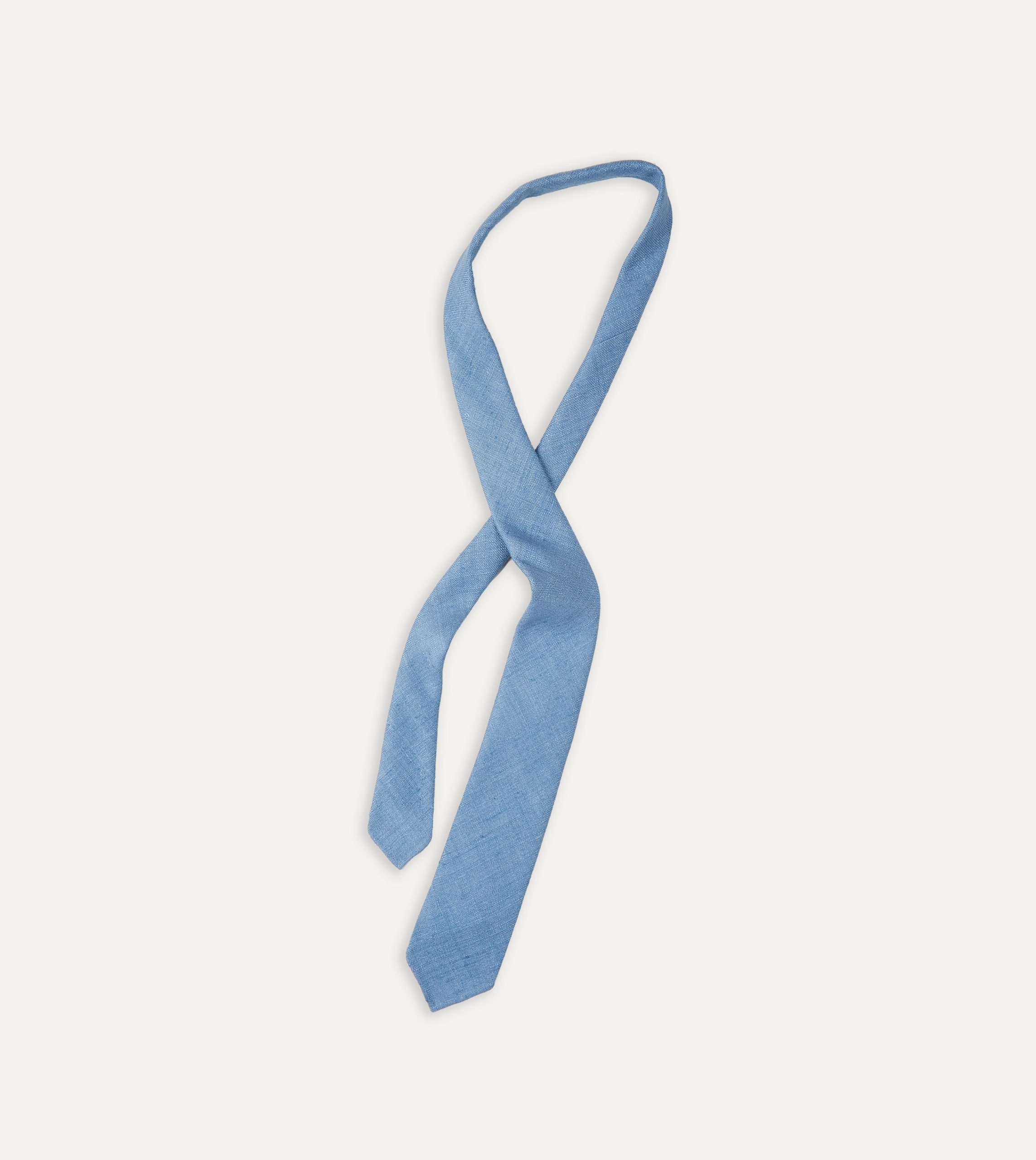 Blue Tussah Hand Rolled Silk Tie - Image 4