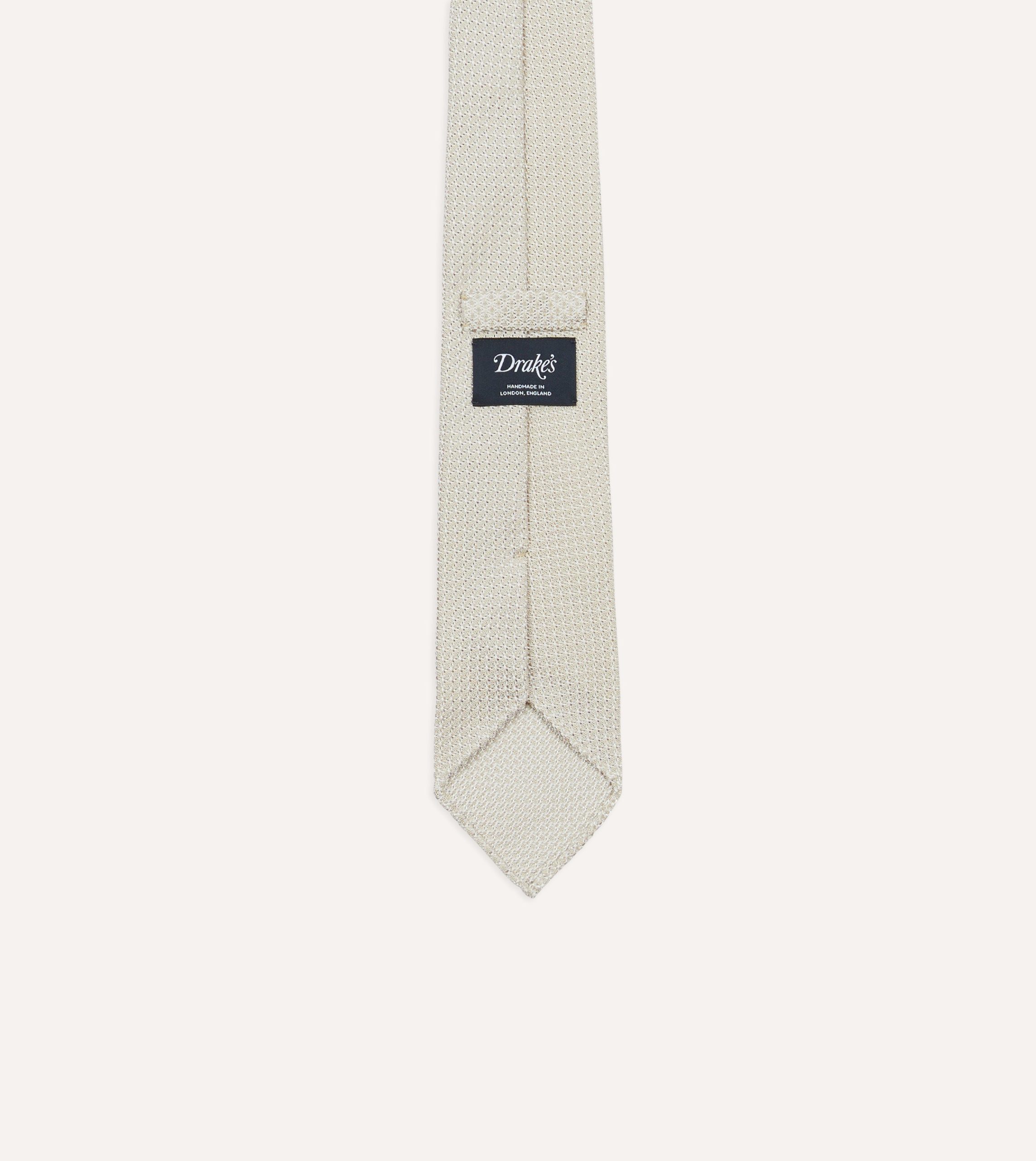 Cream Hand Rolled Large Knot Grenadine Tie - Image 3
