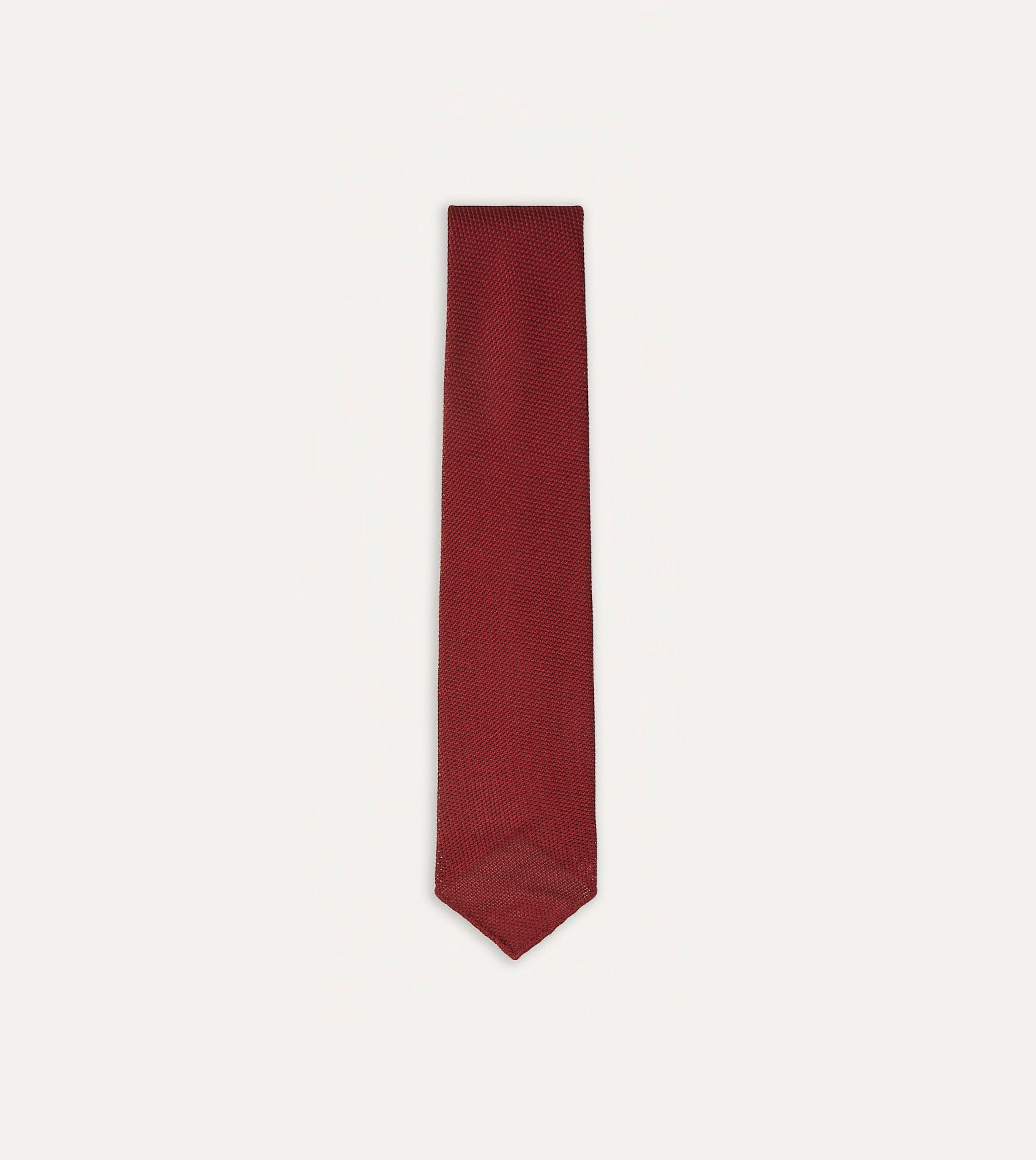 Red Fine Woven Grenadine Silk Hand Rolled Tie