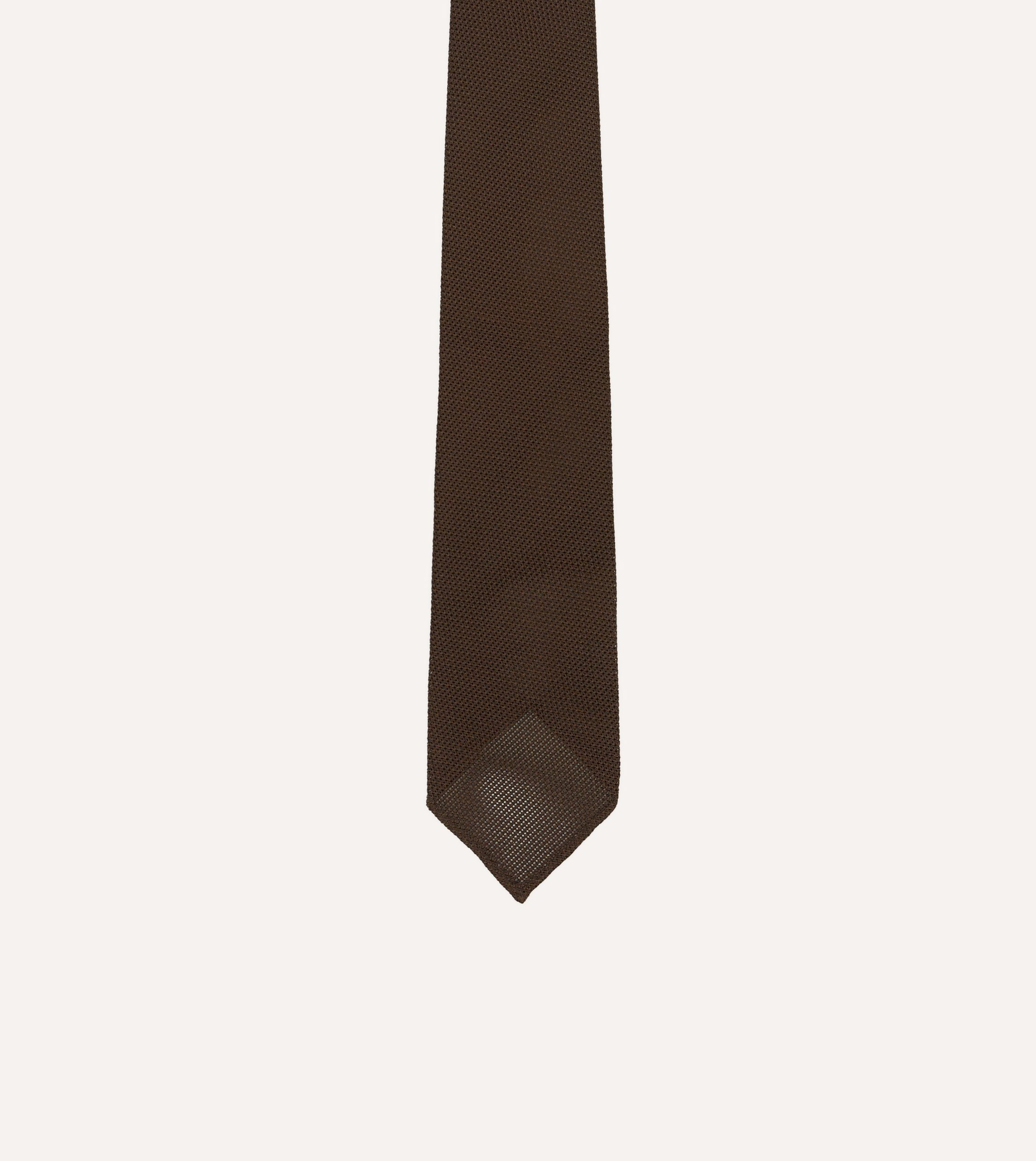 Brown Fine Woven Grenadine Silk Hand Rolled Tie - Image 4