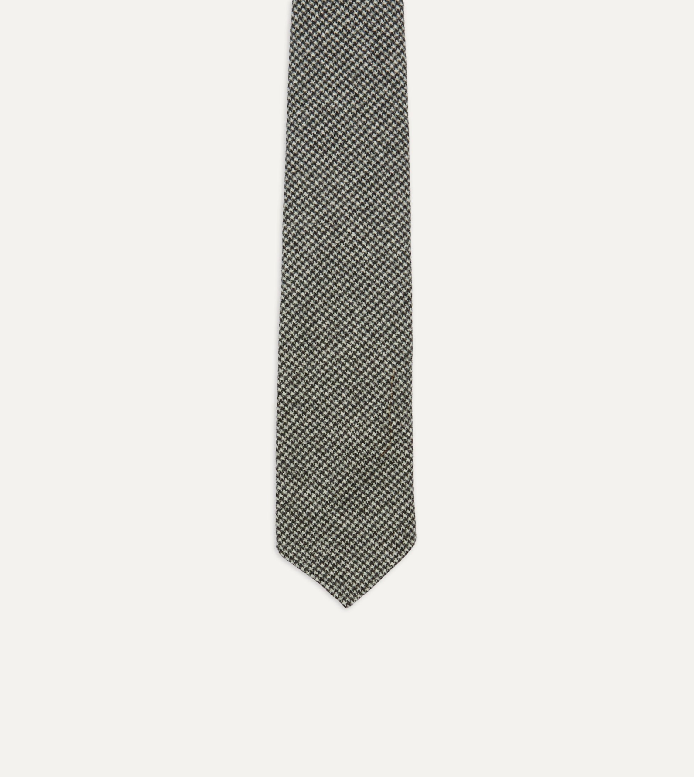 Light Grey Houndstooth Check Hand Rolled Wool Tie - Image 3