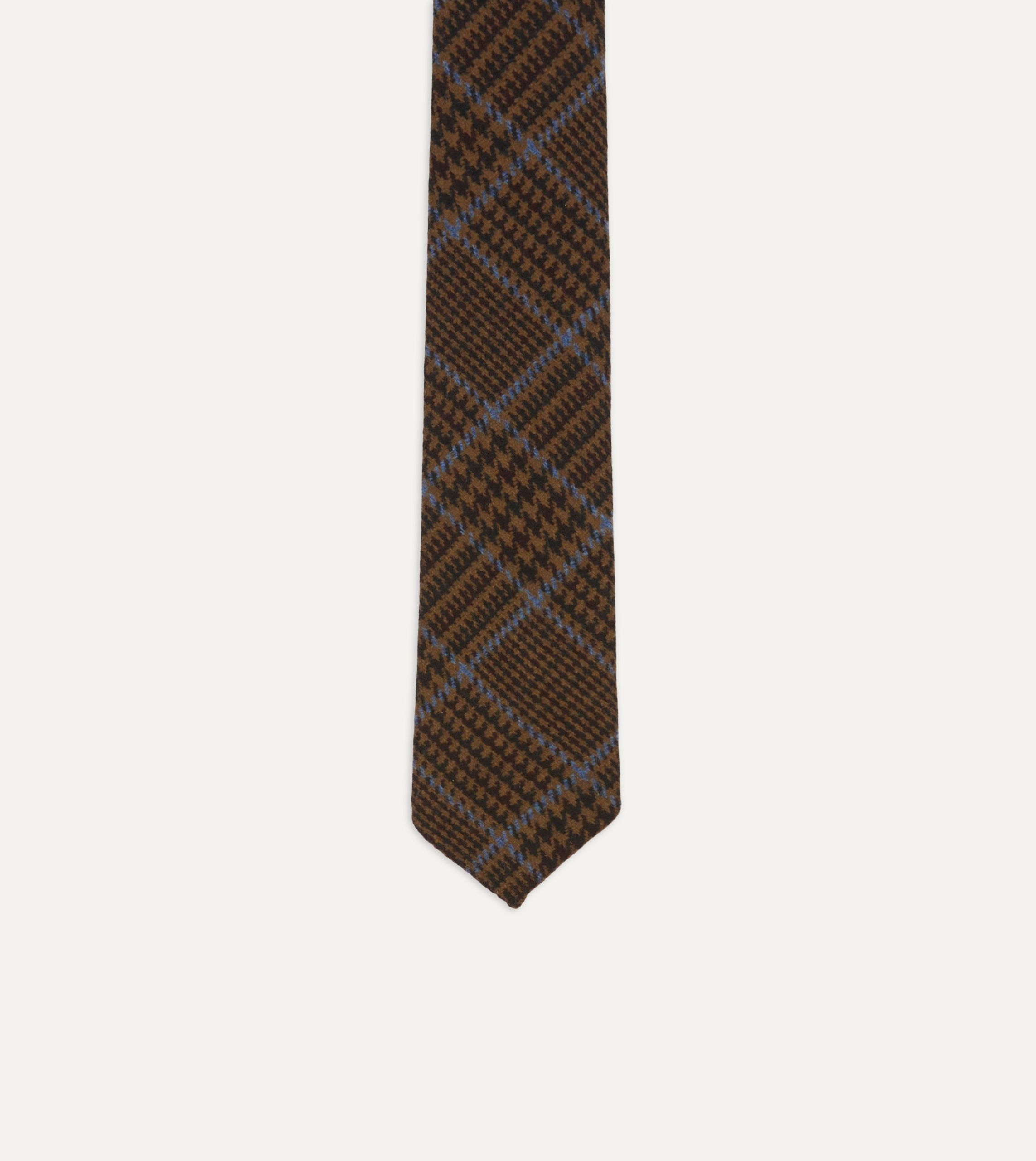 Dark Brown Prince of Wales Check Hand Rolled Wool Tie - Image 4