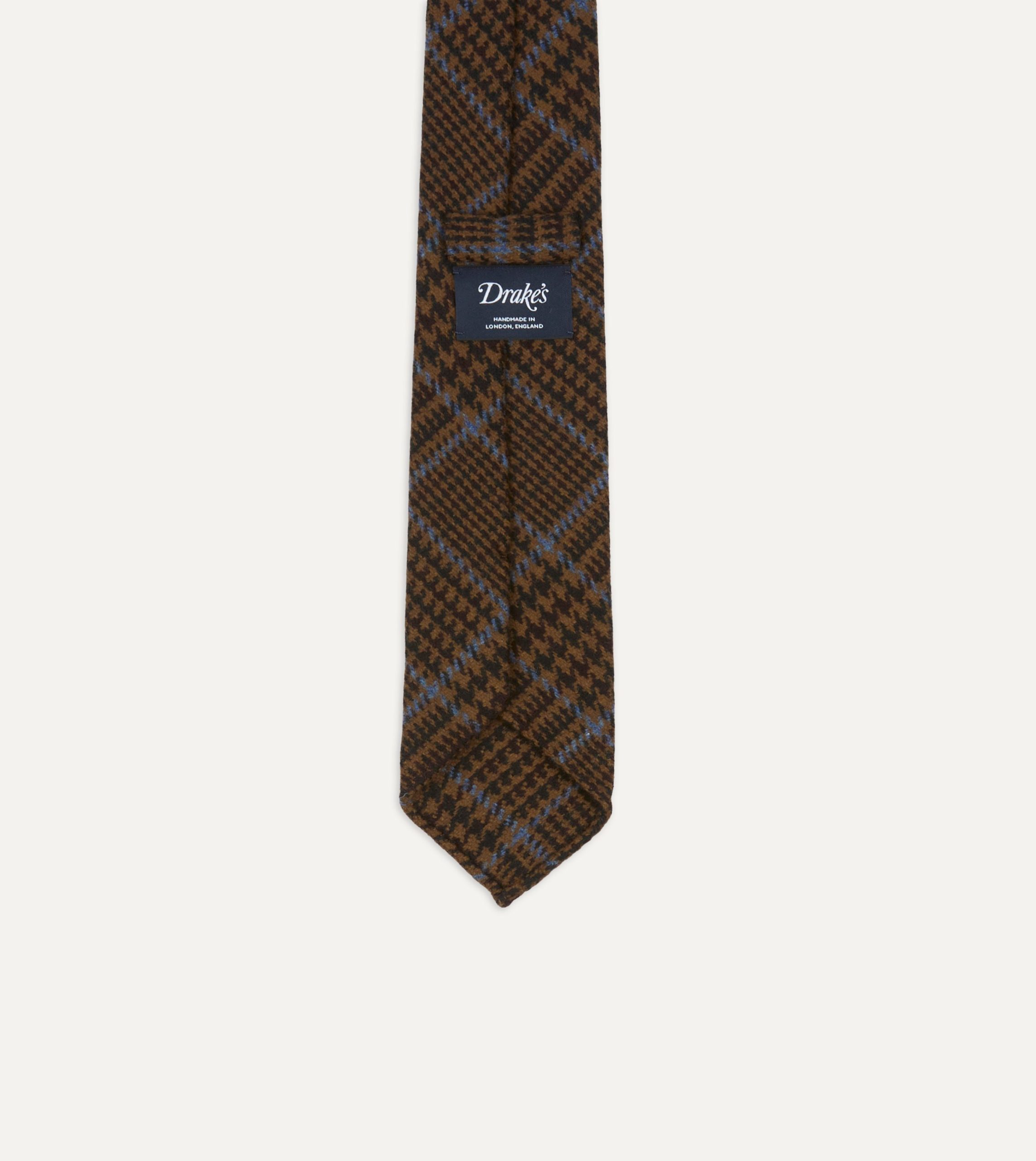 Dark Brown Prince of Wales Check Hand Rolled Wool Tie - Image 3