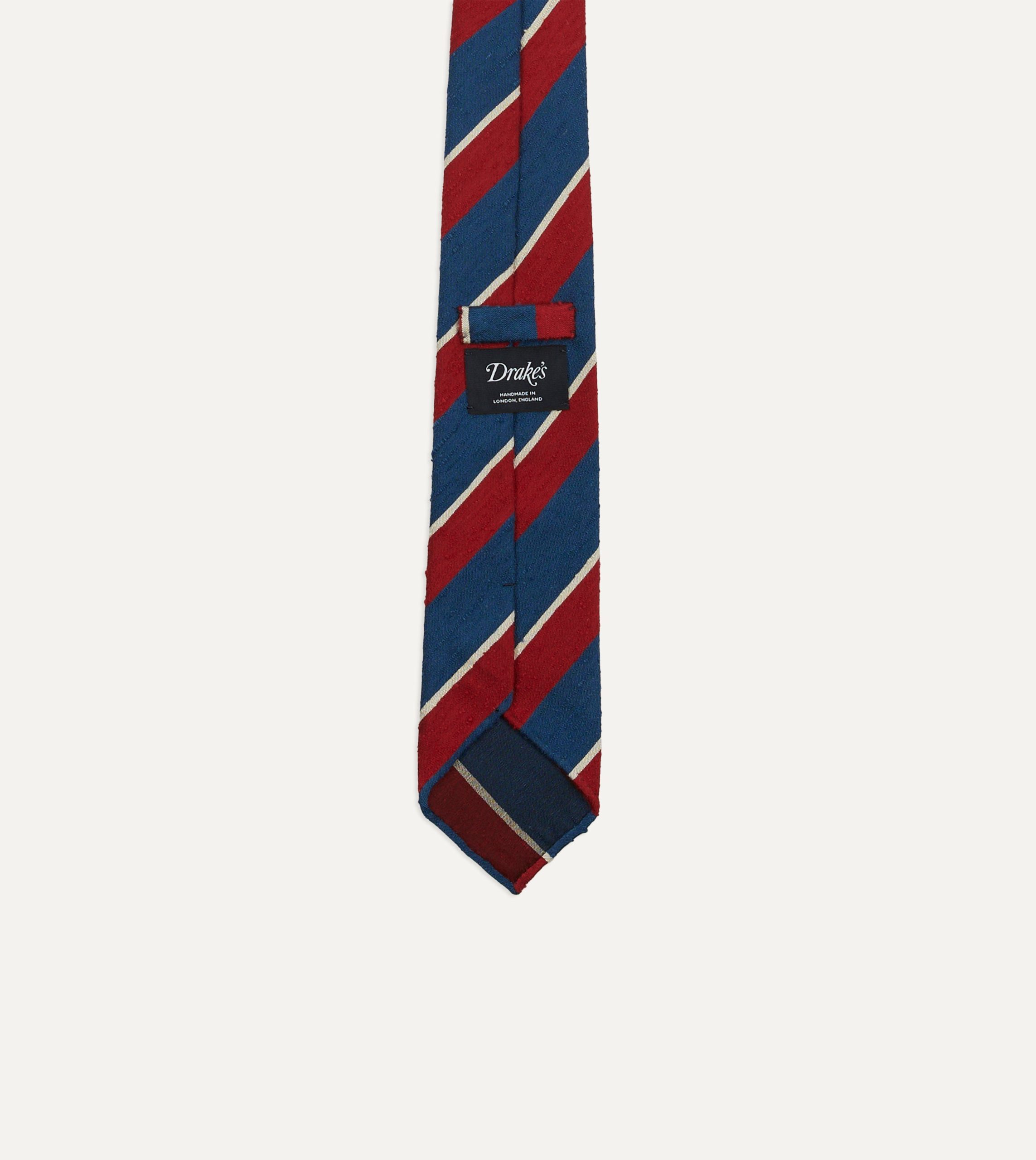 Red. Blue and White Stripe Shantung Silk Tie - Image 3