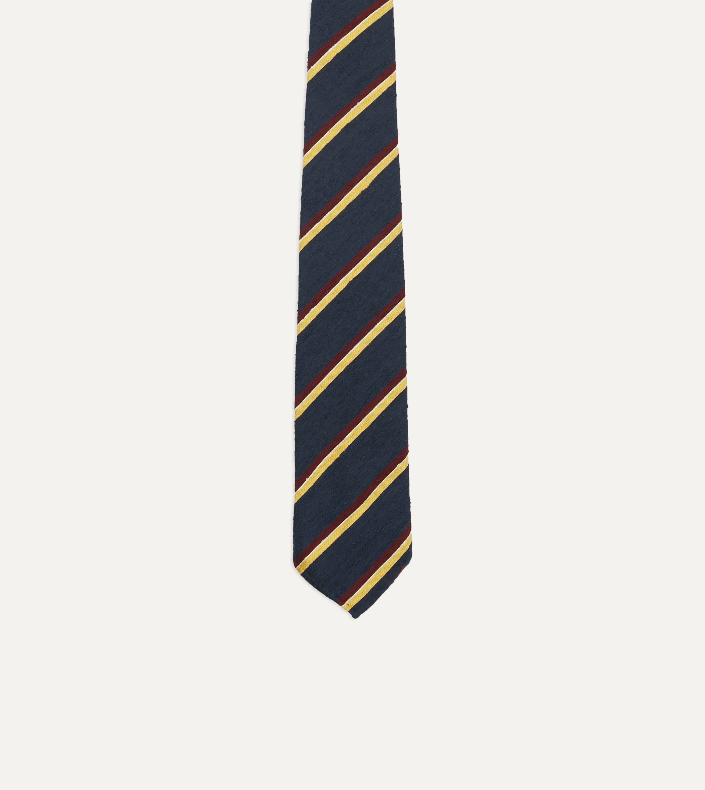 Navy. Red and Yellow Stripe Shantung Silk Tie - Image 4