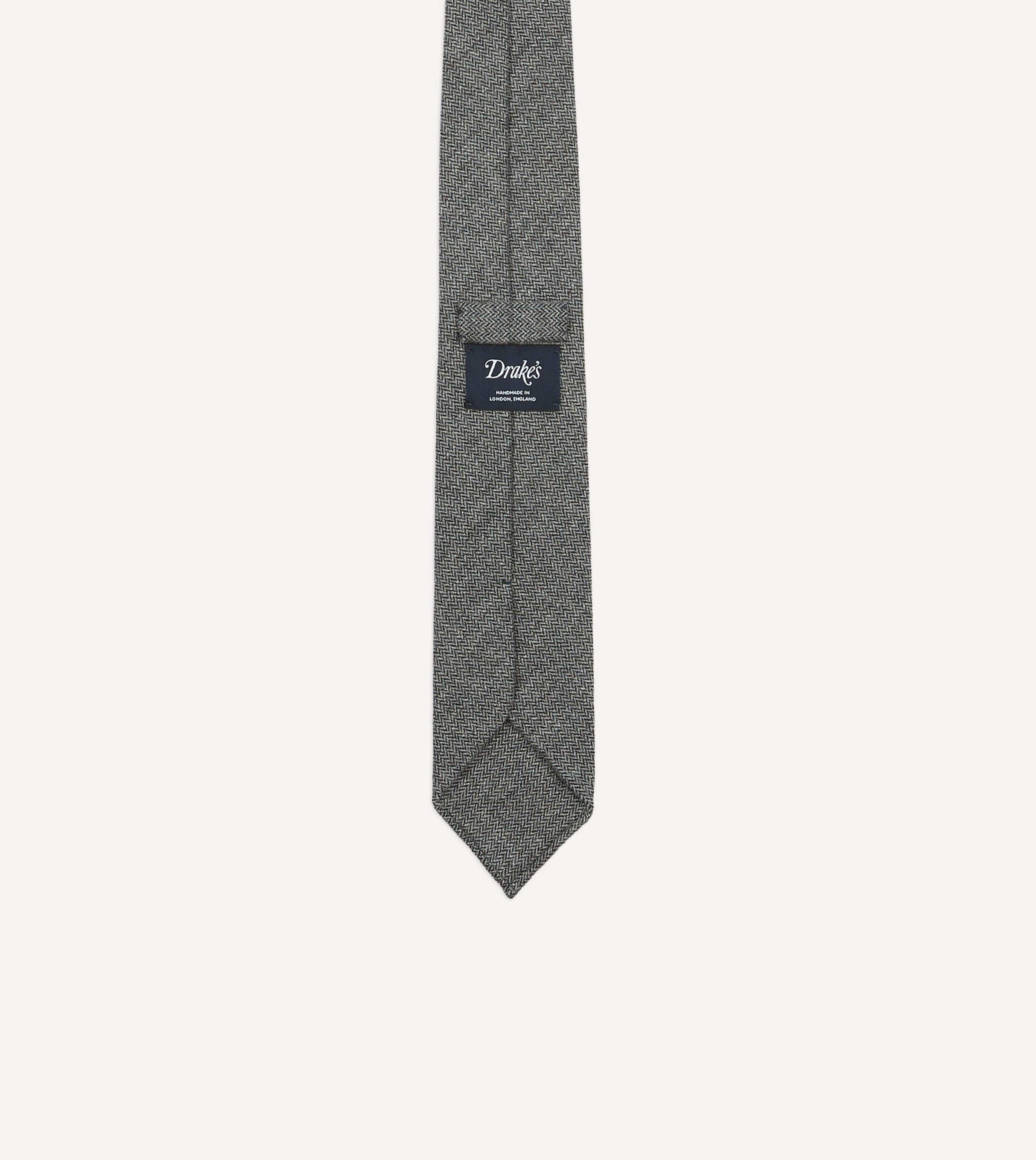 Grey Herringbone Hand Rolled Wool Tie - Image 2