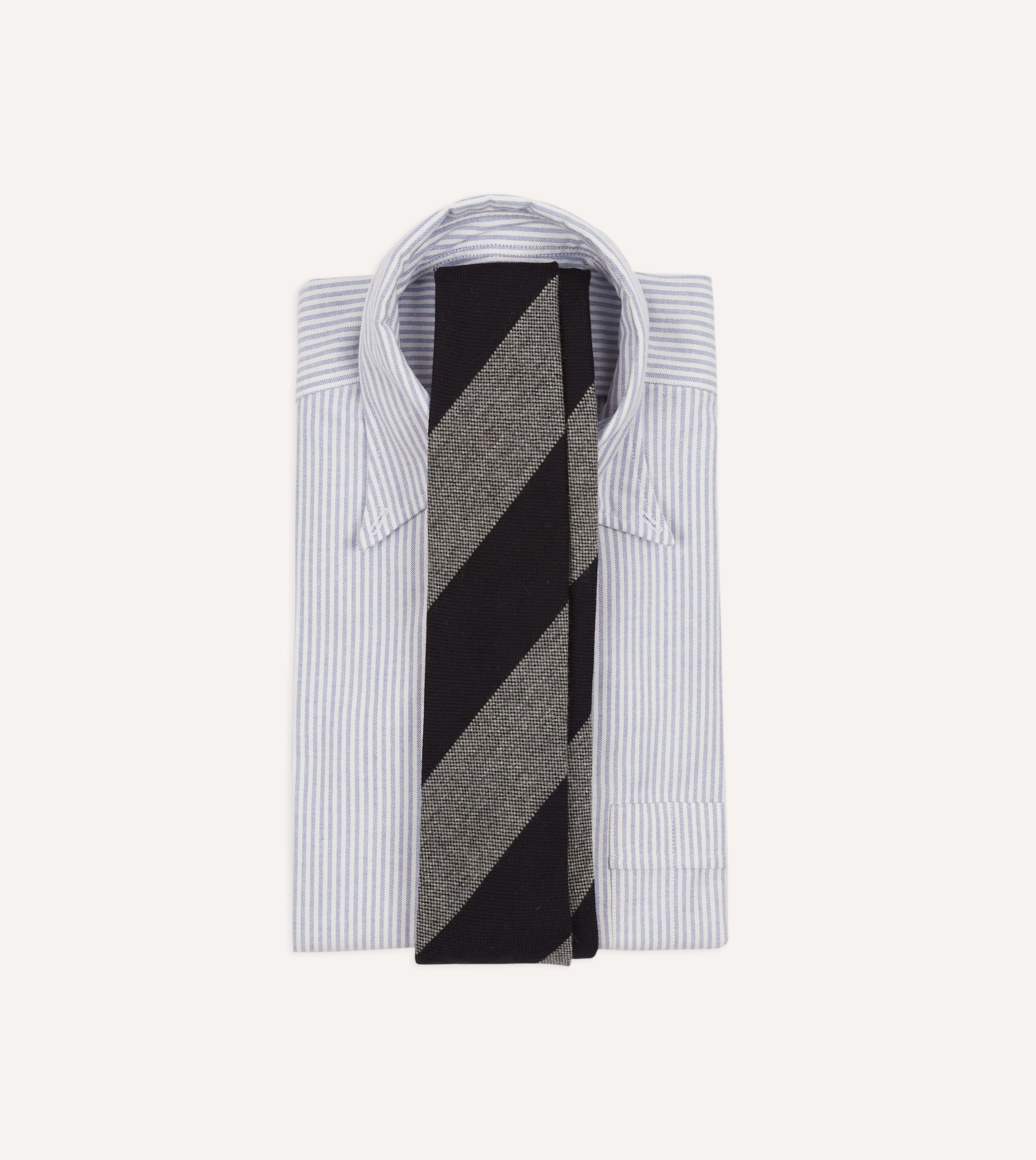 Grey and Black Block Stripe Hand Rolled Wool Tie - Image 2