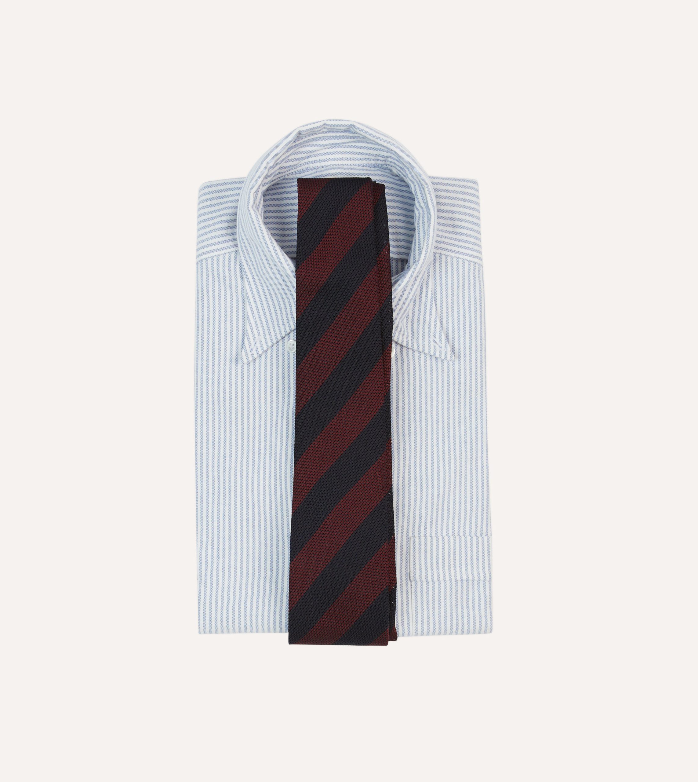 Red and Navy Block Stripe Hand Rolled Silk Grenadine Tie - Image 2